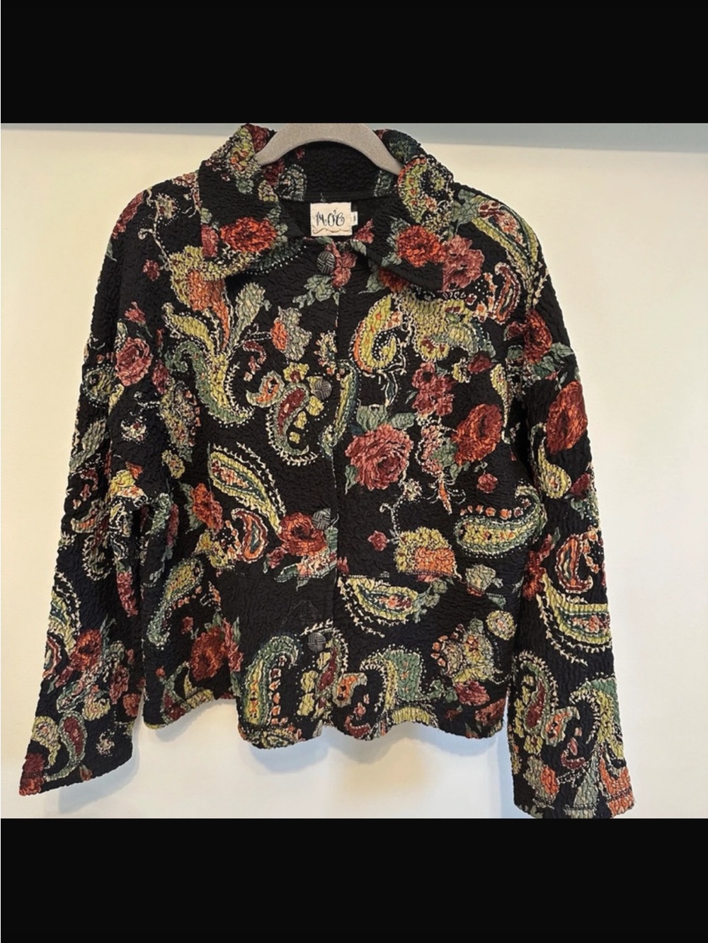 Vintage Black Floral Paisley Wool Jacket